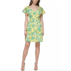 KENSIE Women's Printed Eyelet Fit & Flare Mini Dress